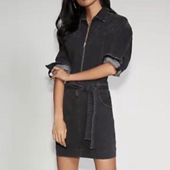 New York & Company Dresses & Skirts - NY&CO Gabrielle Union Black Jean Stretchy Front Zipper Tie Mini M NWT